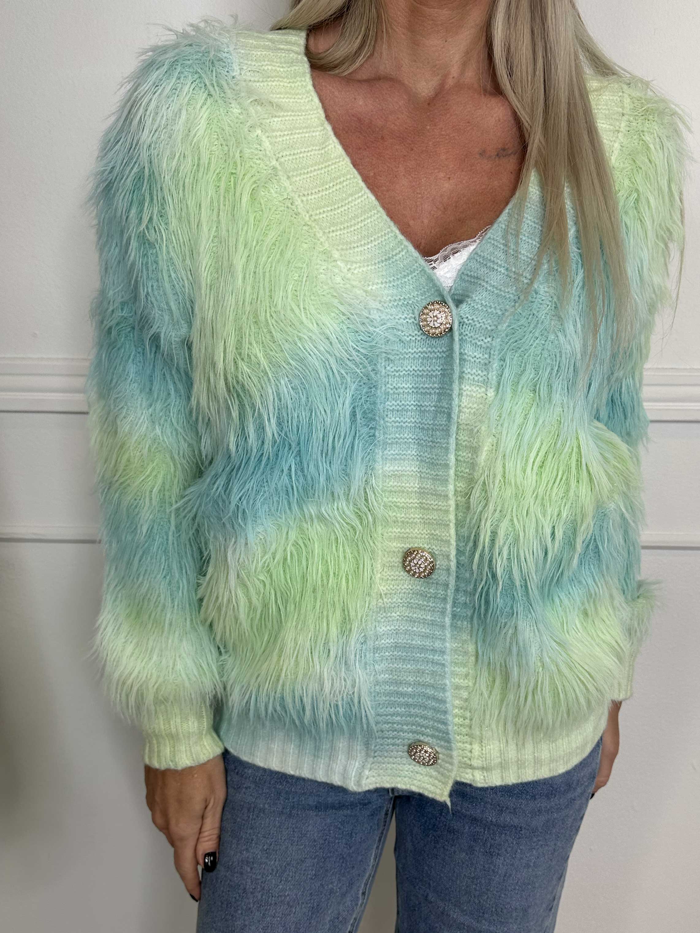 Duff - Sød fluffy cardigan i fine pastel farver